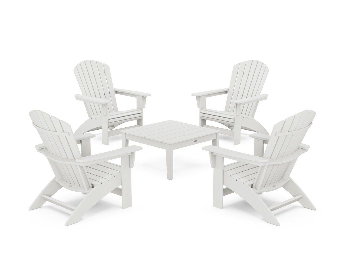 POLYWOOD 5-Piece Nautical Grand Adirondack Chair Conversation Group in Vintage White