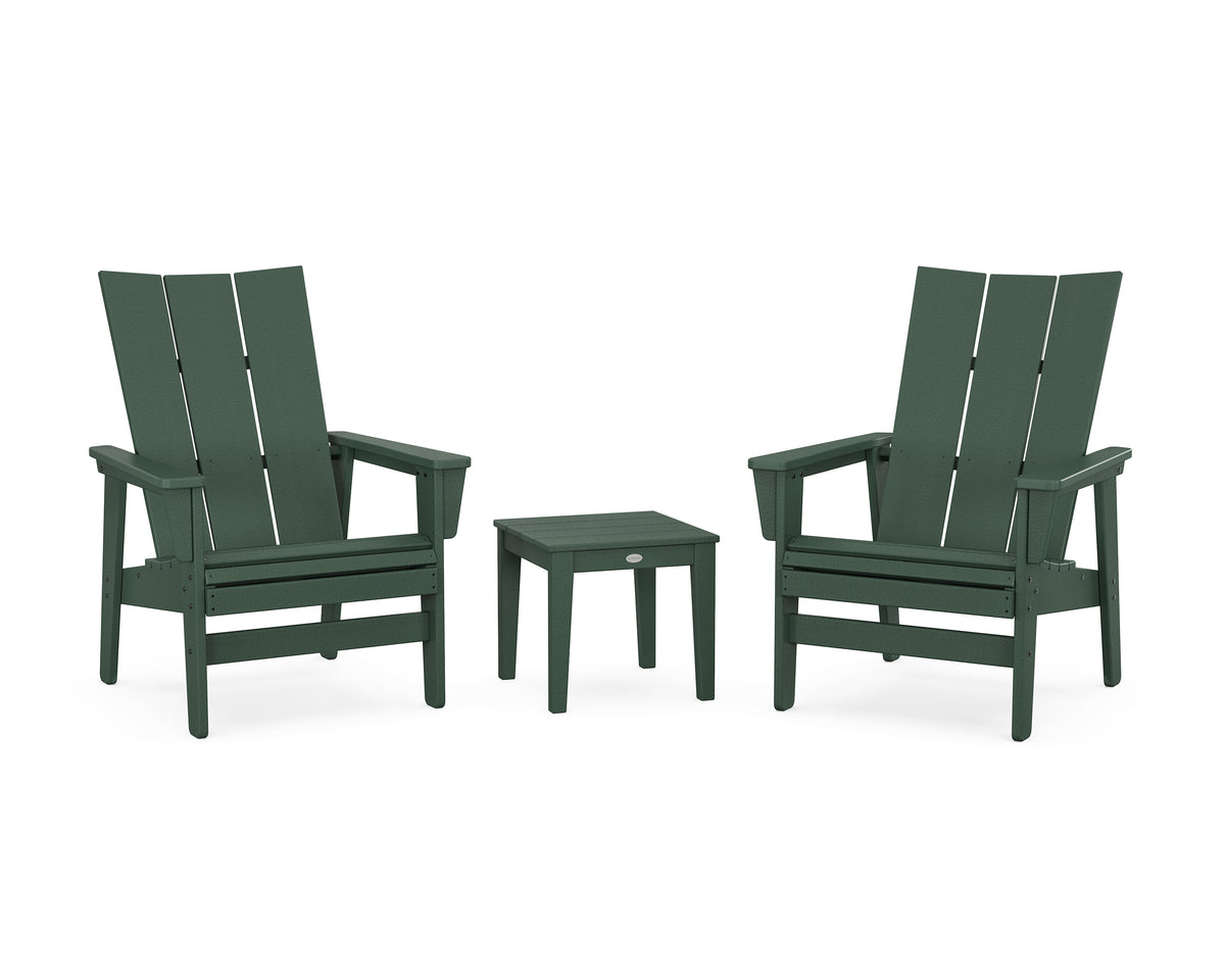 POLYWOOD 3-Piece Modern Grand Upright Adirondack Set in Green