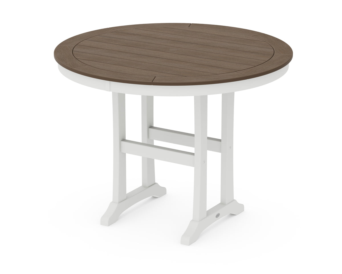 POLYWOOD Nautical Trestle 48" Round Counter Table in White / Kona