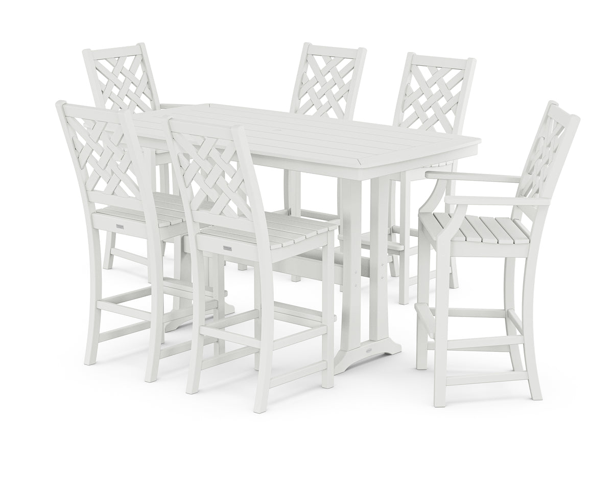 POLYWOOD Country Living Wovendale 7-Piece Bar Set with Trestle Legs in White