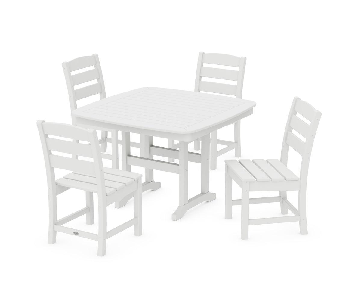 POLYWOOD Lakeside Side Chair 5-Piece Dining Set with Trestle Legs - 44" Table in White