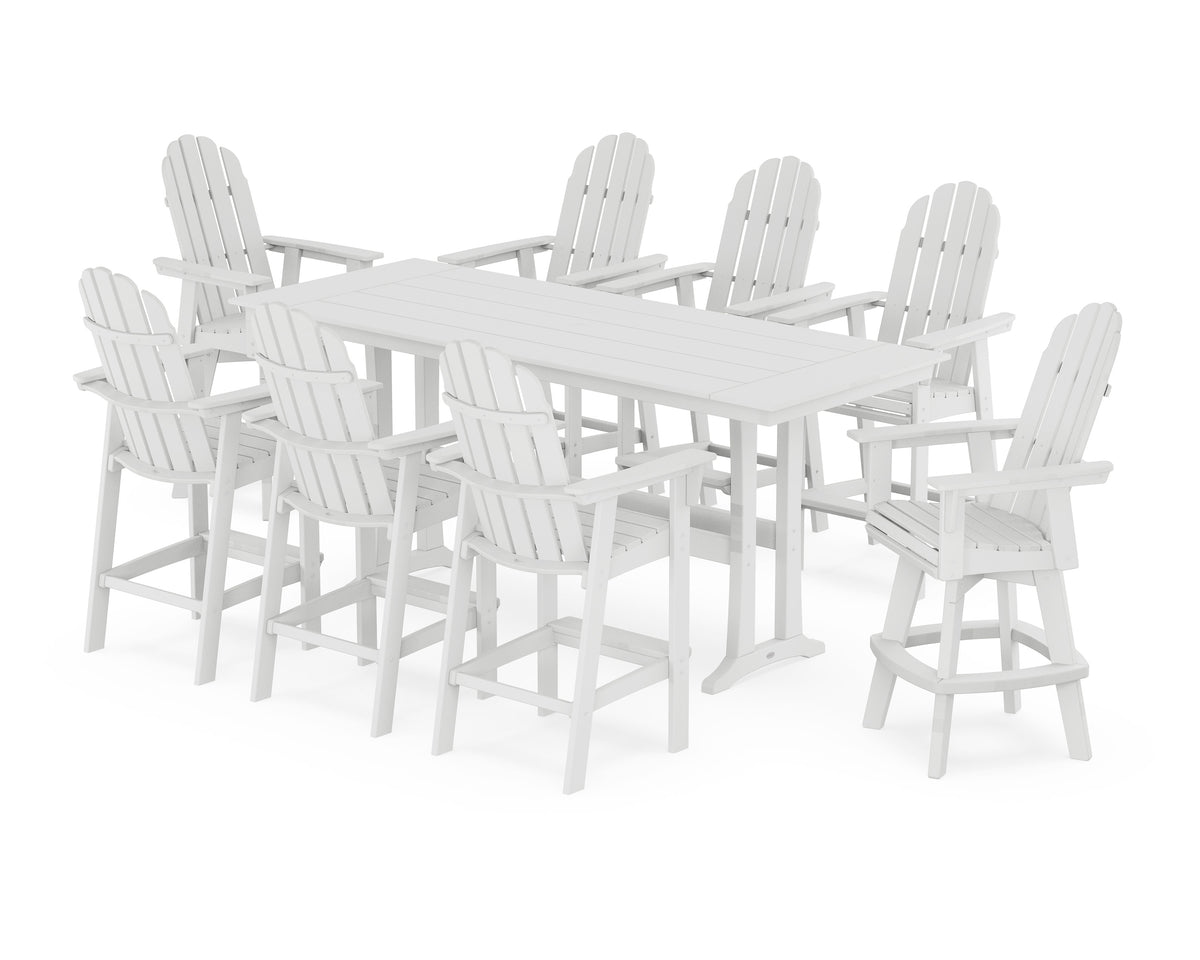 POLYWOOD Vineyard Curveback Adirondack Swivel 9-Piece Farmhouse Bar Set with Trestle Legs in White