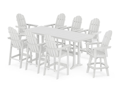 POLYWOOD Vineyard Curveback Adirondack Swivel 9-Piece Farmhouse Bar Set with Trestle Legs in White