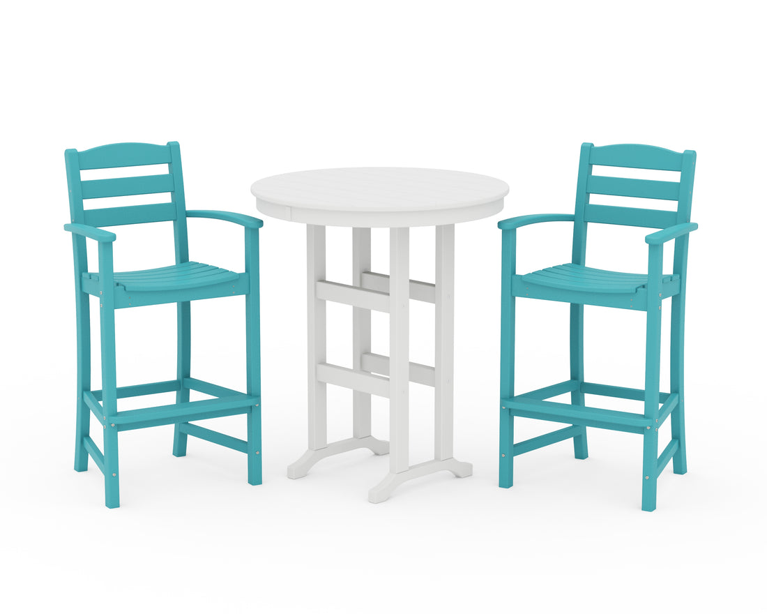 POLYWOOD La Casa Café 3-Piece Round Farmhouse Bar Set in Aruba / White