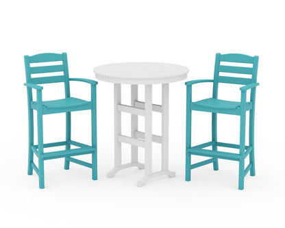 POLYWOOD La Casa Café 3-Piece Round Farmhouse Bar Set in Aruba / White