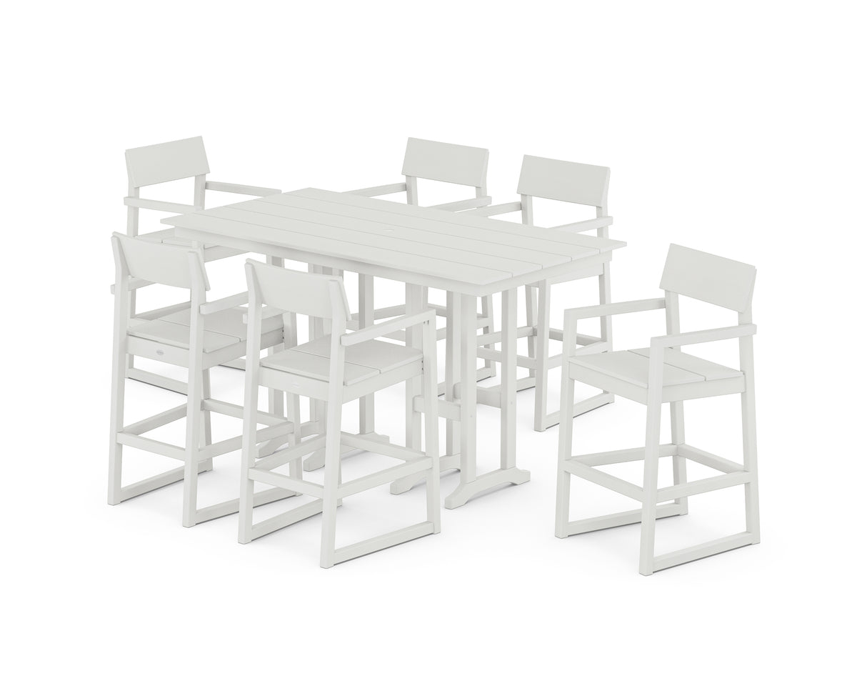 POLYWOOD EDGE Arm Chair 7-Piece Farmhouse Bar Set in Vintage White