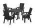 POLYWOOD Modern Adirondack 5-Piece Dining Set with Trestle Legs with Modern Curveback Adirondack Dining Chair in Black