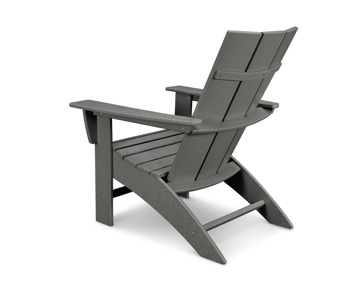 Additional angle of the POLYWOOD Modern Curveback Adirondack 5-Piece Conversation Set with Fire Pit Table in Slate Grey