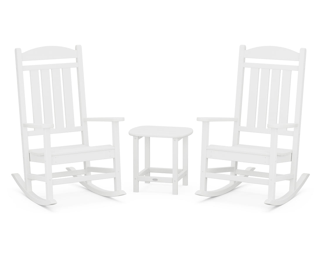 POLYWOOD Presidential 3-Piece Rocking Chair Set with 18" South Beach Side Table in White