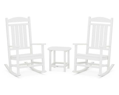 POLYWOOD Presidential 3-Piece Rocking Chair Set with 18" South Beach Side Table in White