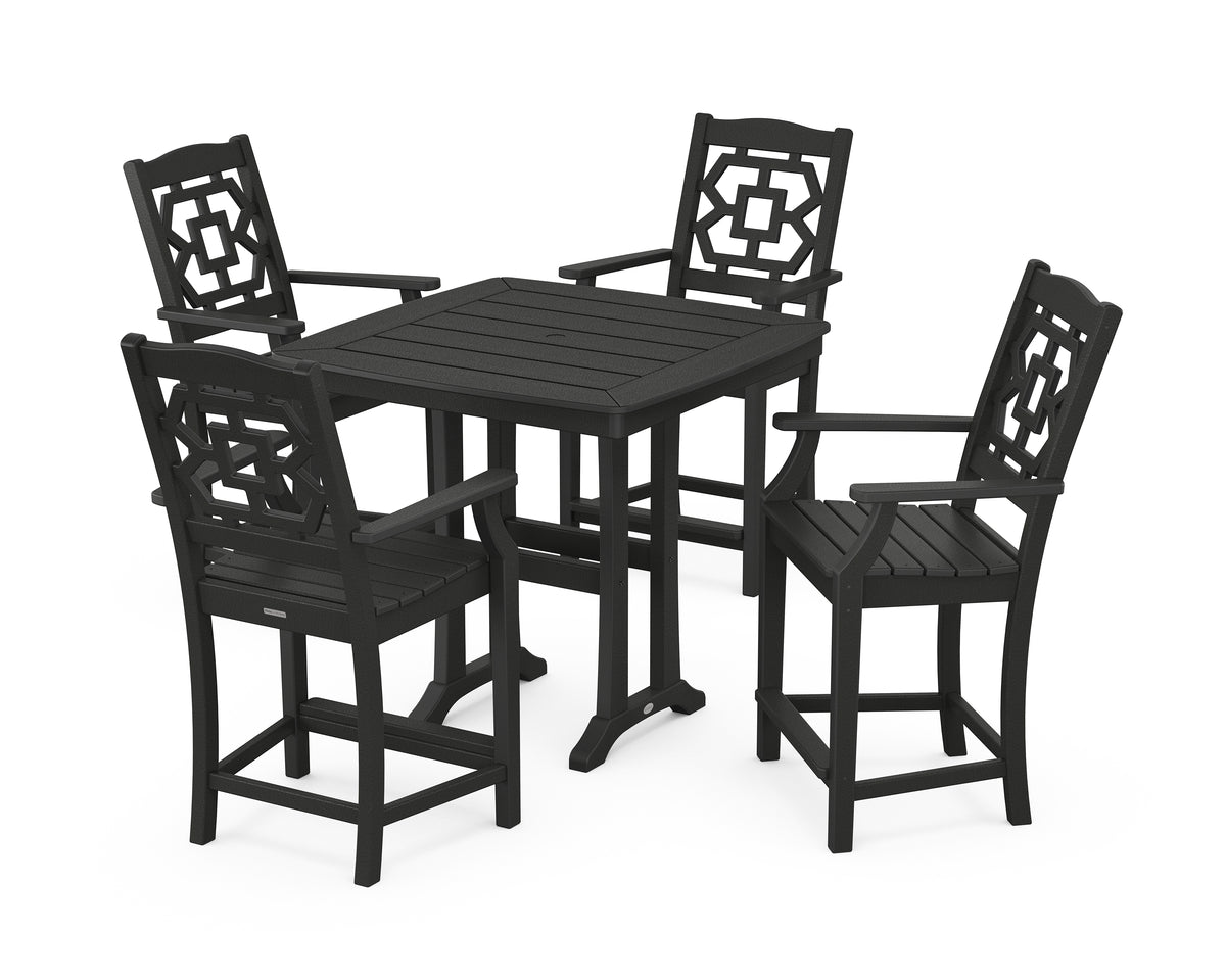 POLYWOOD Chinoiserie 5-Piece Counter Set with Trestle Legs in Black