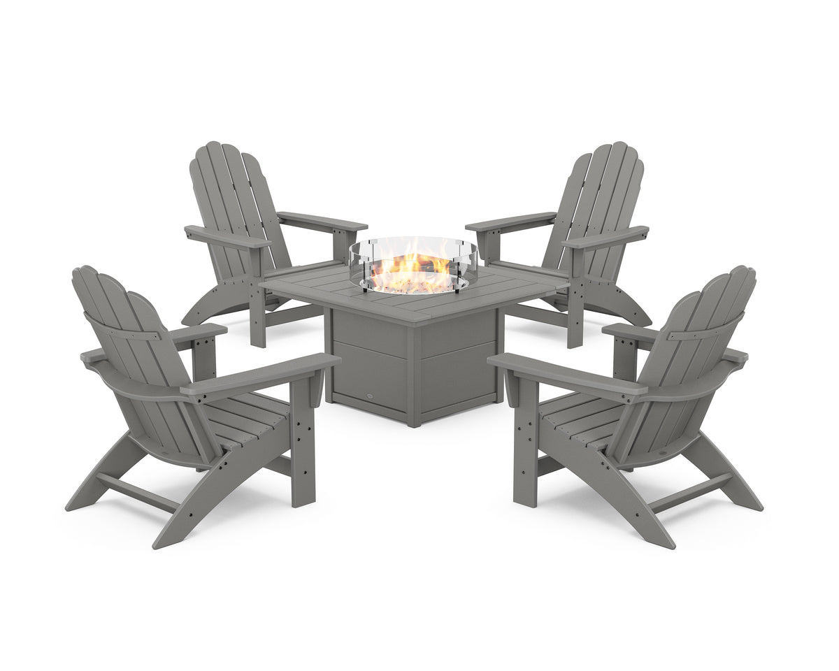 POLYWOOD 5-Piece Vineyard Grand Adirondack Conversation Set with Fire Pit Table in Slate Grey