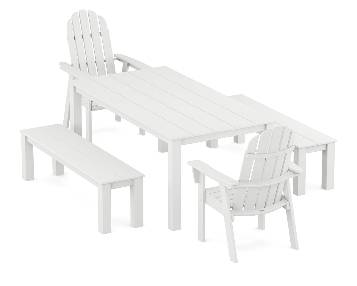 POLYWOOD Vineyard Curveback Adirondack 5-Piece Parsons Dining Set with Benches in White