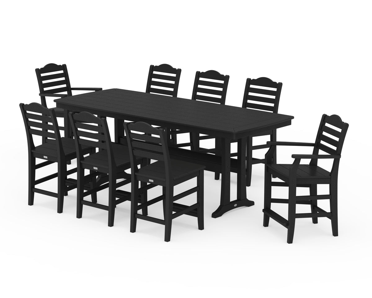 POLYWOOD Savannah 9-Piece Counter Set with Trestle Legs in Black