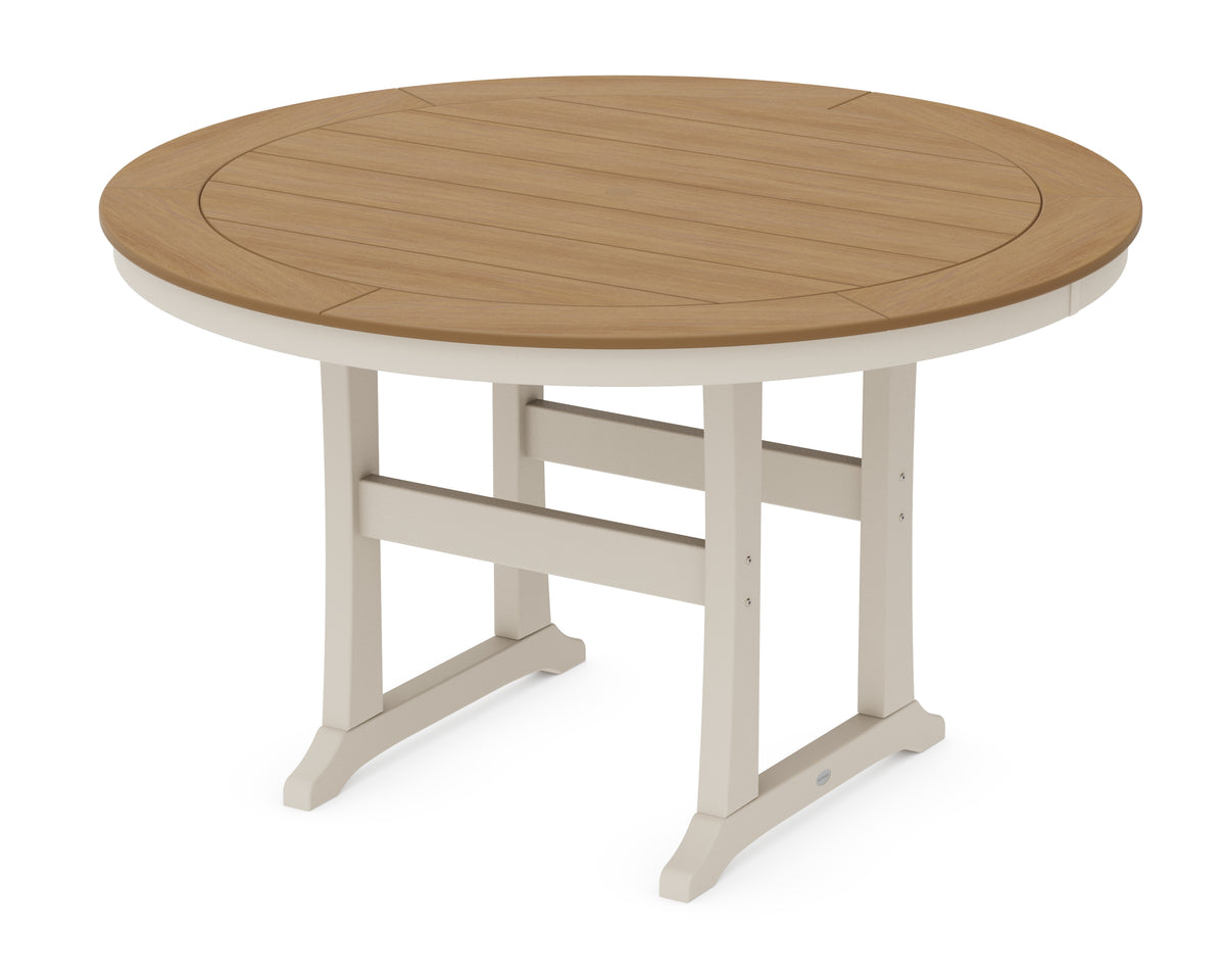 POLYWOOD Nautical Trestle 60" Round Counter Table in Sand / Natural