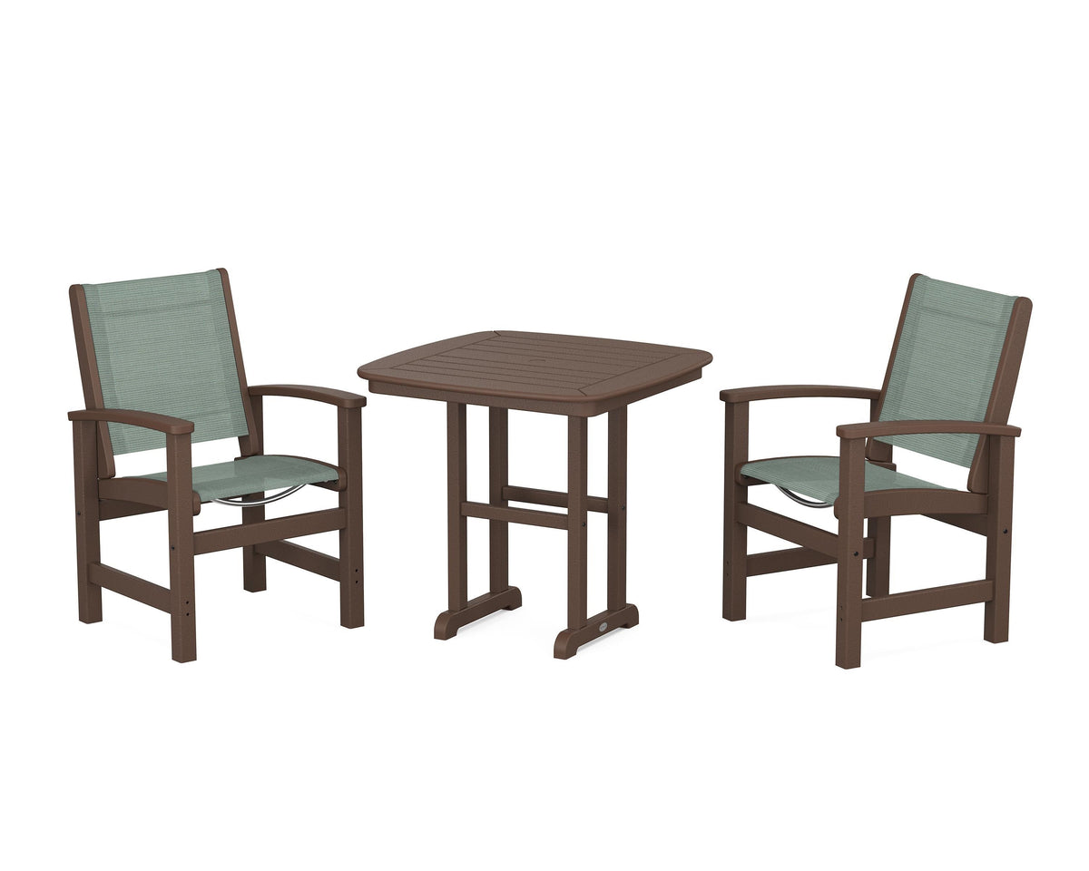 POLYWOOD Coastal 3-Piece Dining Set in Mahogany / Dupioni Sea Mist