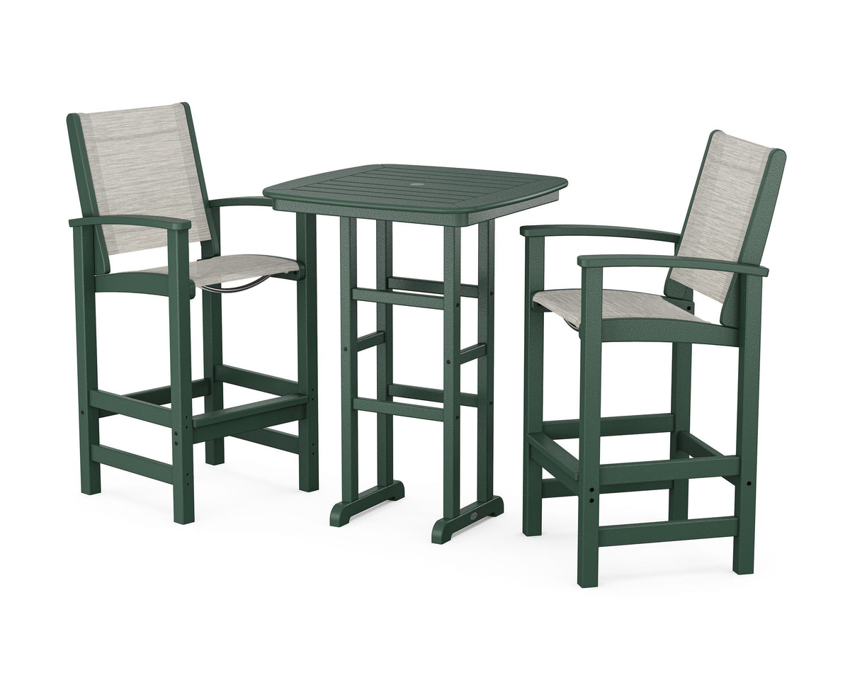 POLYWOOD Coastal 3-Piece Bar Set in Green / Birch
