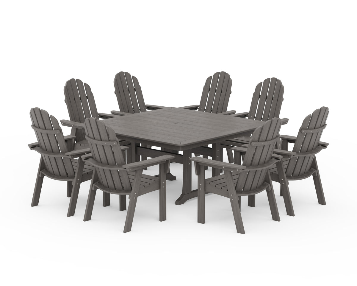 POLYWOOD Vineyard Curveback Adirondack 9-Piece Nautical Trestle Dining Set in Driftwood