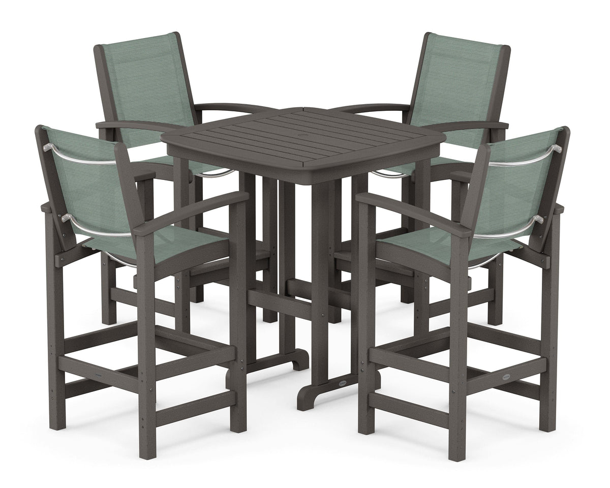 POLYWOOD Coastal 5-Piece Bar Set in Vintage Coffee / Dupioni Sea Mist