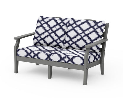 POLYWOOD Savannah Deep Seating Loveseat in Slate Grey / Trellis Navy