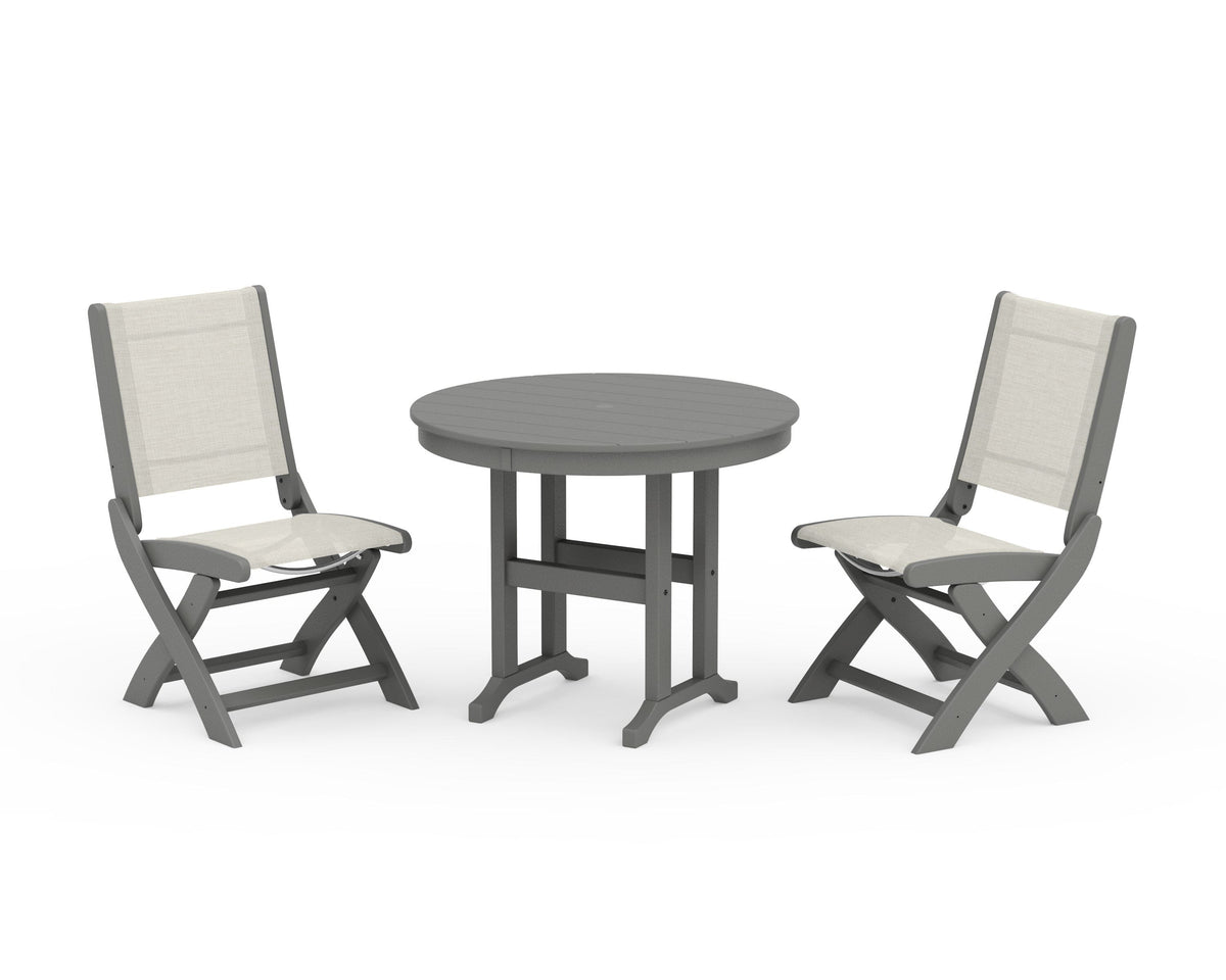 POLYWOOD Coastal Folding Side Chair 3-Piece Round Dining Set in Slate Grey / Parchment
