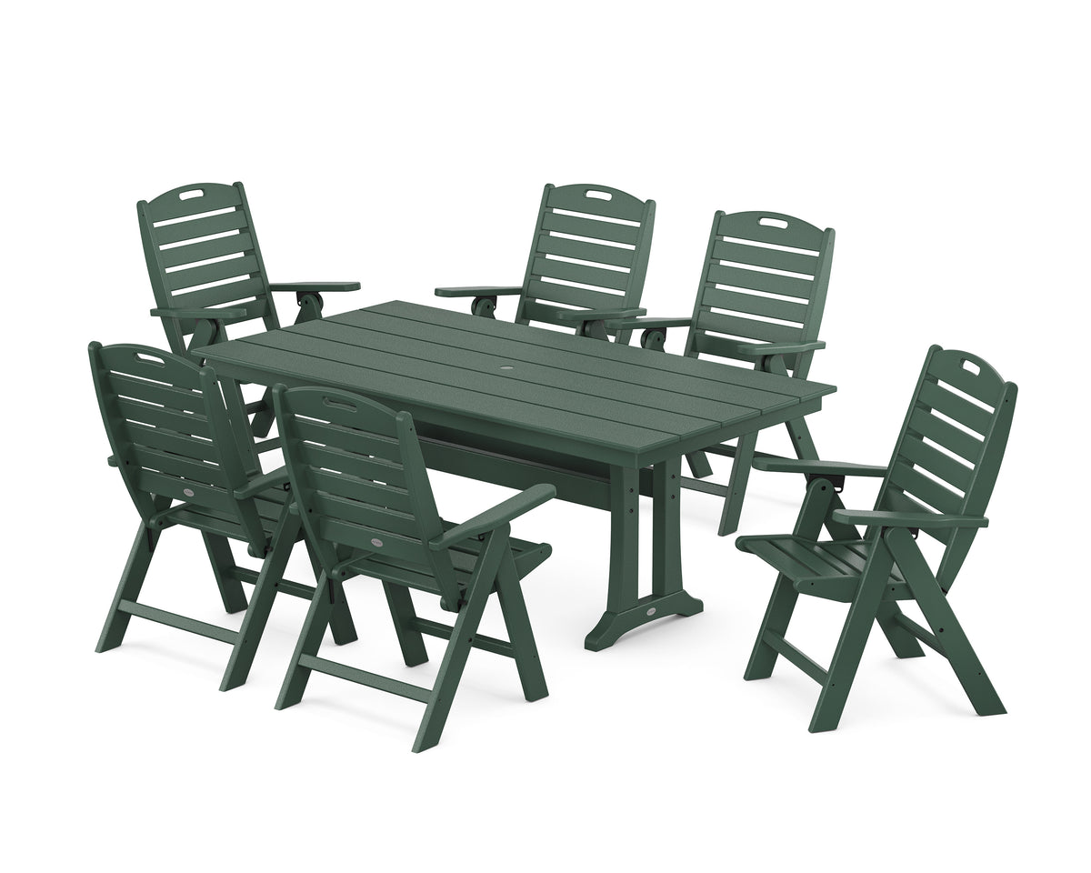 POLYWOOD Nautical Highback 7-Piece Farmhouse Dining Set with Trestle Legs in Green