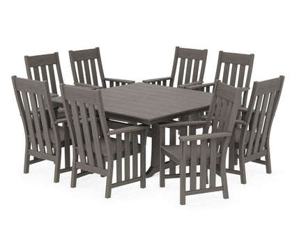 POLYWOOD Acadia 9-Piece Square Farmhouse Dining Set with Trestle Legs in Driftwood