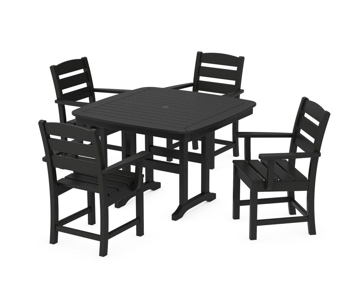 POLYWOOD Lakeside 5-Piece Dining Set with Trestle Legs - 44" Table in Black