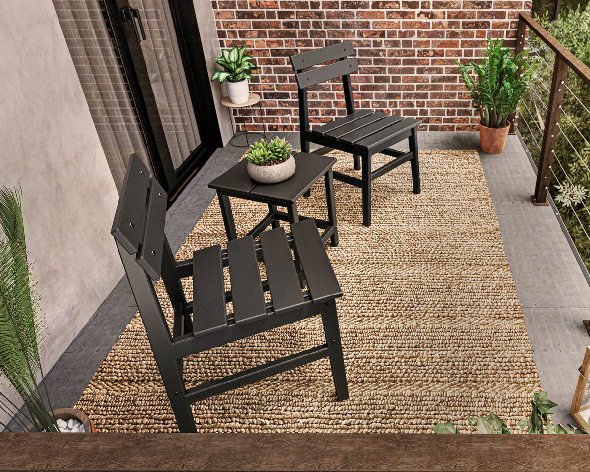 POLYWOOD Modern Studio Plaza Chair 3-Piece Seating Set in an outdoor setting