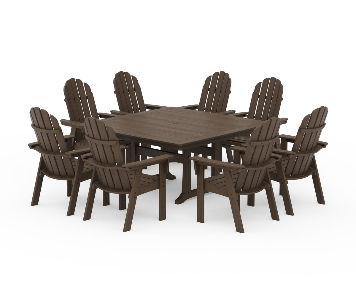 POLYWOOD Vineyard Curveback Adirondack 9-Piece Nautical Trestle Dining Set in Kona
