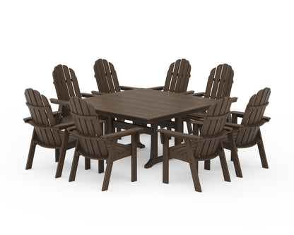POLYWOOD Vineyard Curveback Adirondack 9-Piece Nautical Trestle Dining Set in Kona