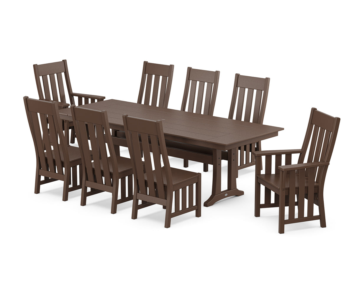 POLYWOOD Acadia 9-Piece Farmhouse Dining Set with Trestle Legs in Mahogany