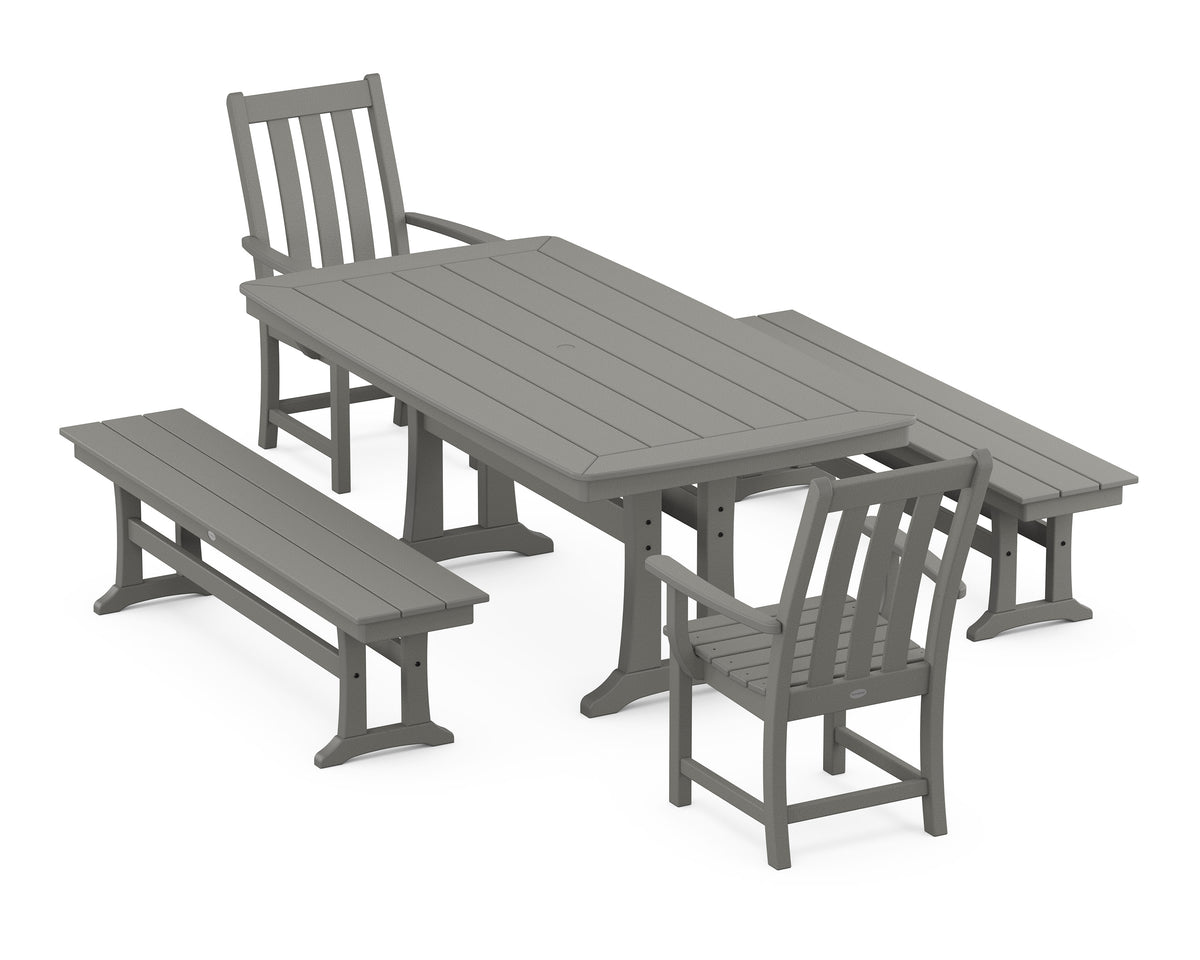 POLYWOOD Vineyard 5-Piece Dining Set with Trestle Legs - 38" x 73" Table in Slate Grey