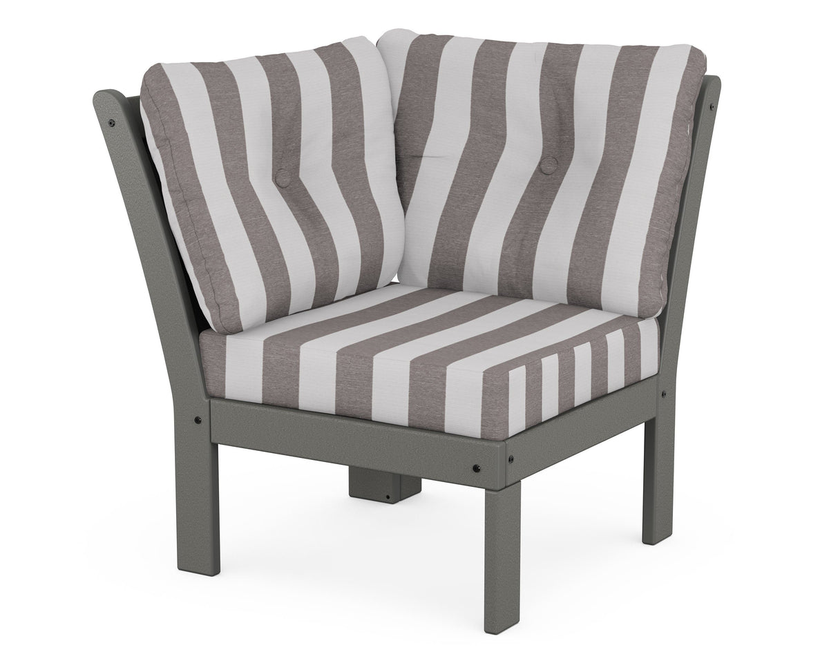 POLYWOOD Vineyard Modular Corner Chair in Slate Grey / Cabana Stripe Grey Mist