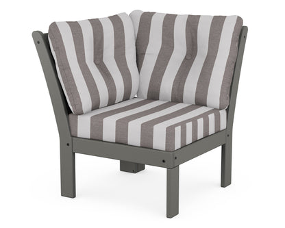 POLYWOOD Vineyard Modular Corner Chair in Slate Grey / Cabana Stripe Grey Mist