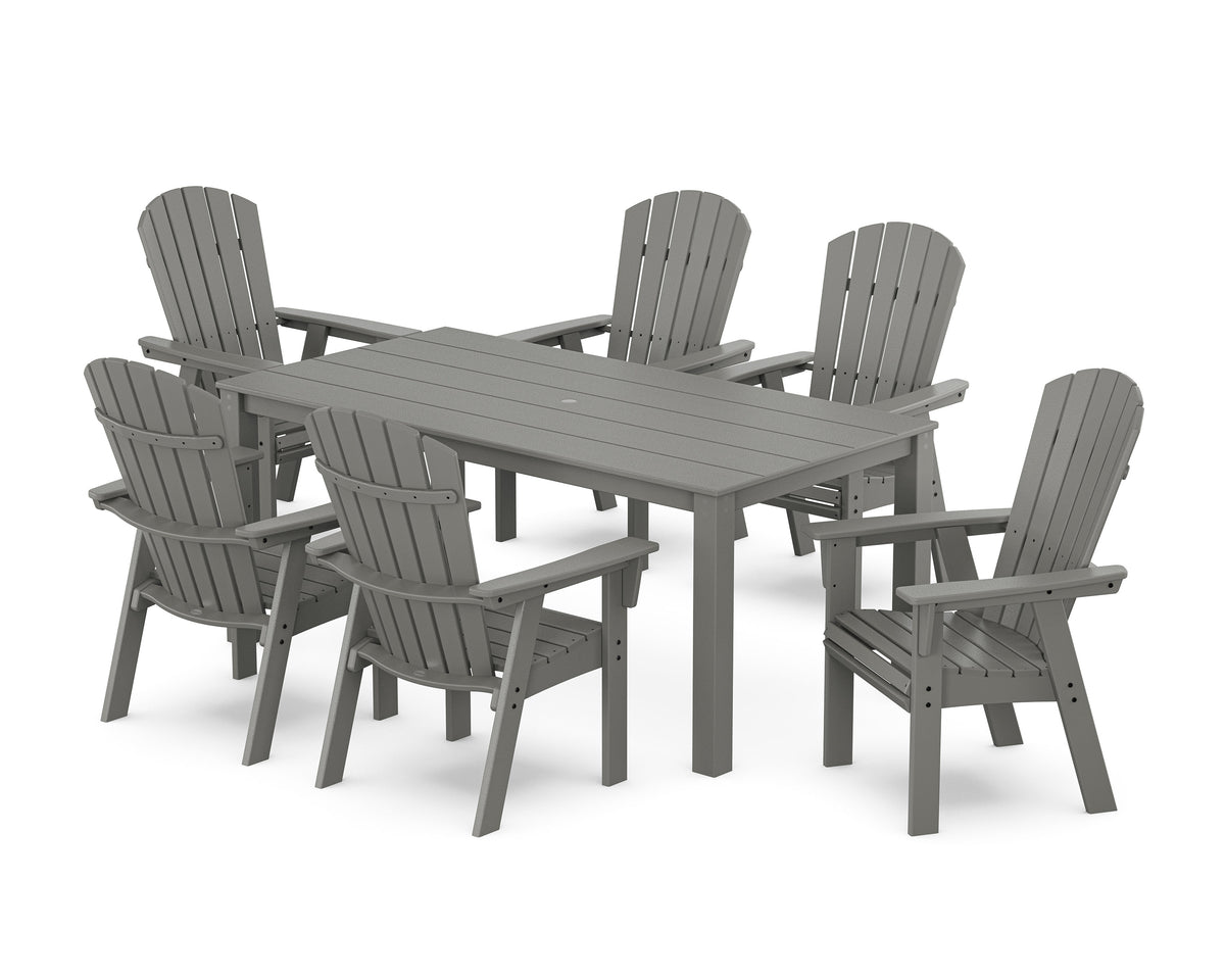 POLYWOOD Nautical Curveback Adirondack 7-Piece Parsons Dining Set in Slate Grey