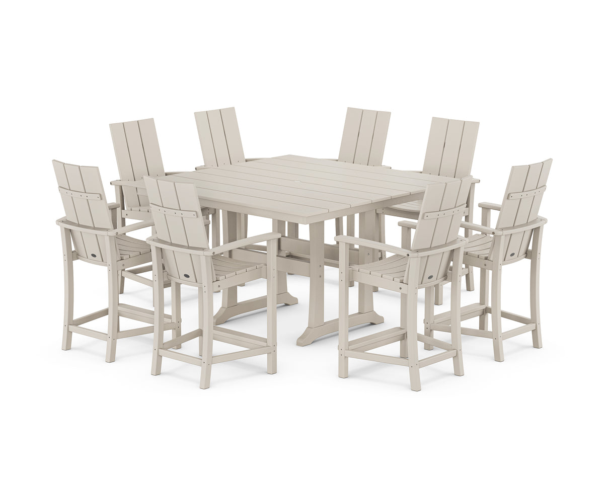 POLYWOOD Modern Adirondack 9-Piece Farmhouse Trestle Counter Set in Sand