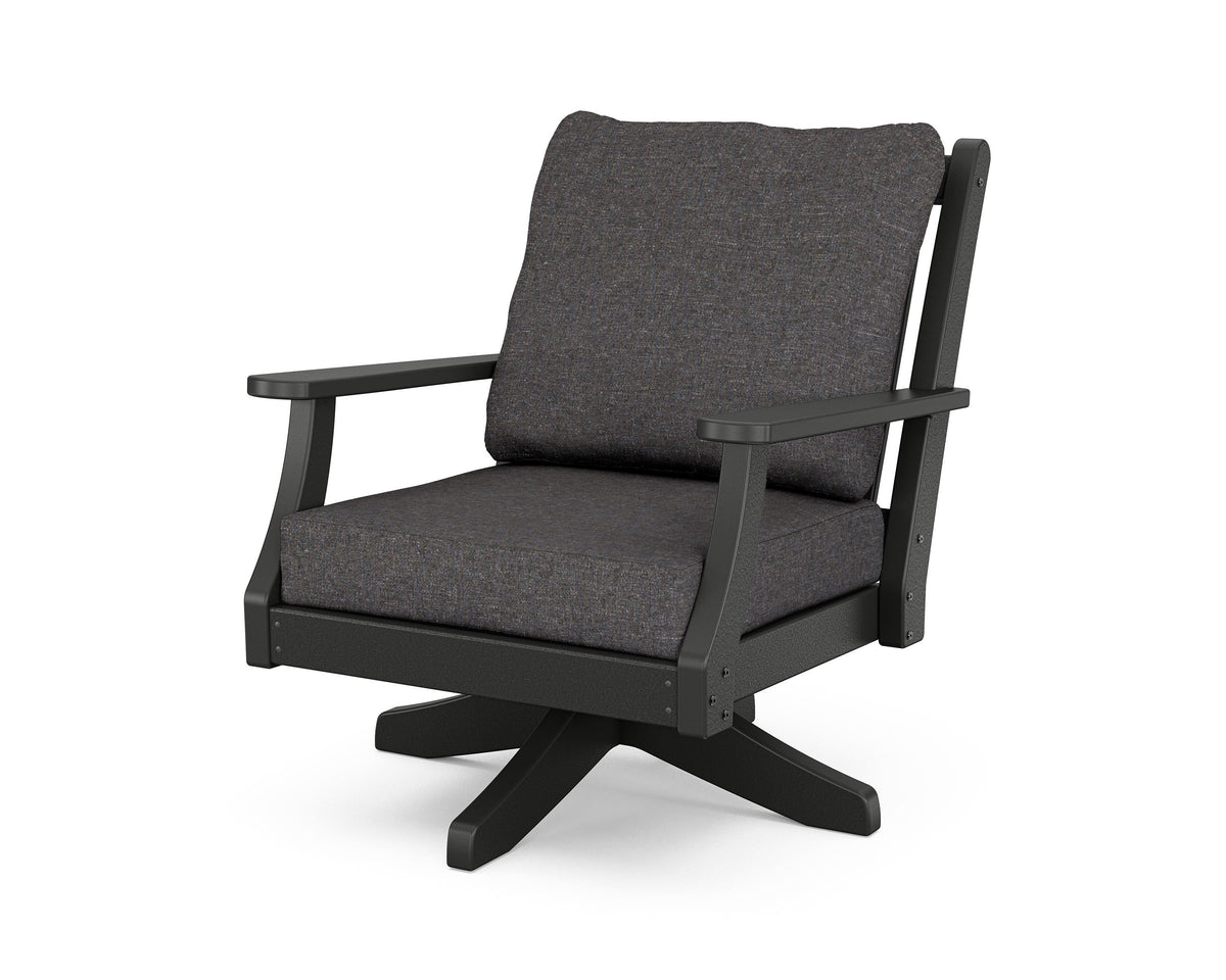 POLYWOOD Wovendale Deep Seating Swivel Chair in Black / Ash Charcoal
