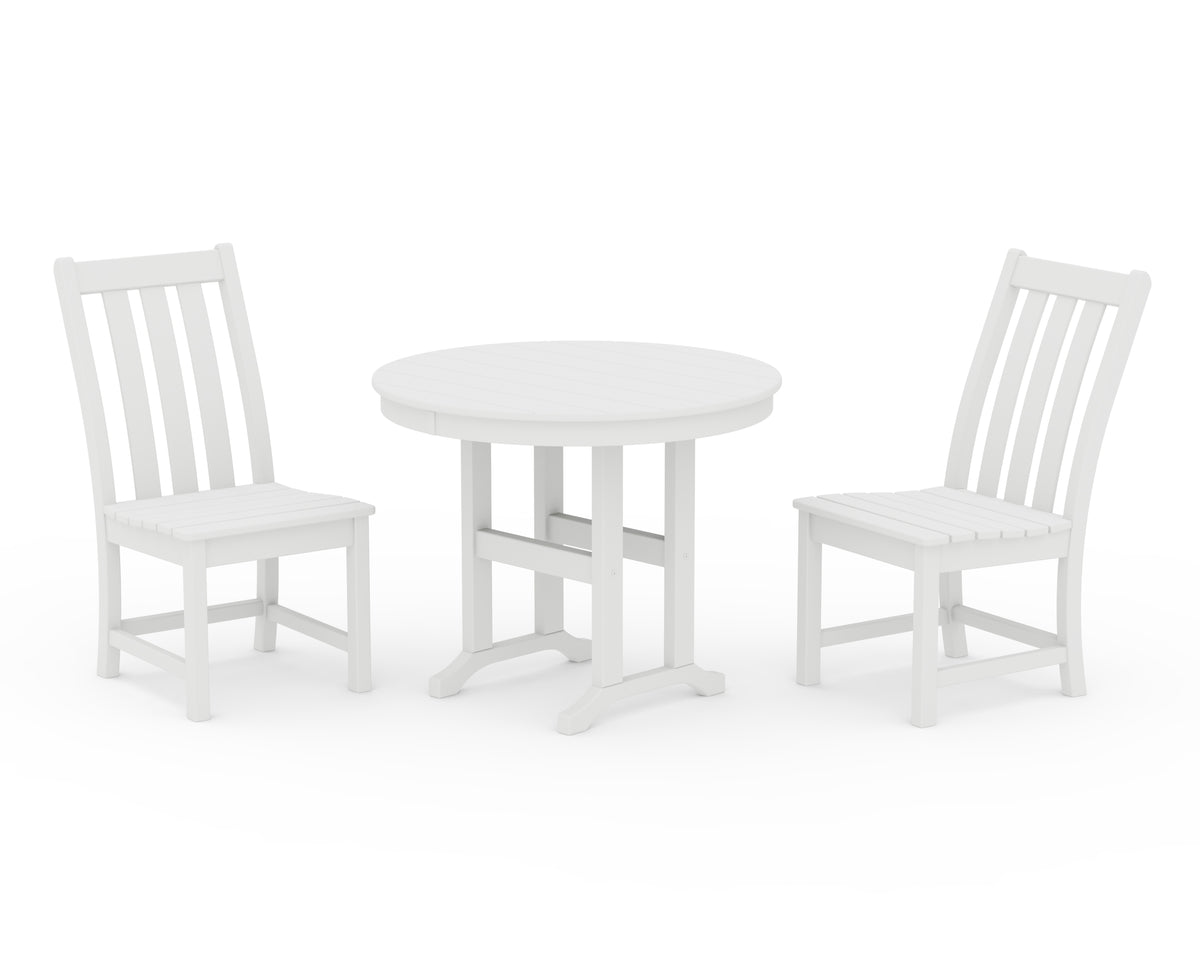 POLYWOOD Vineyard Side Chair 3-Piece Round Dining Set in White