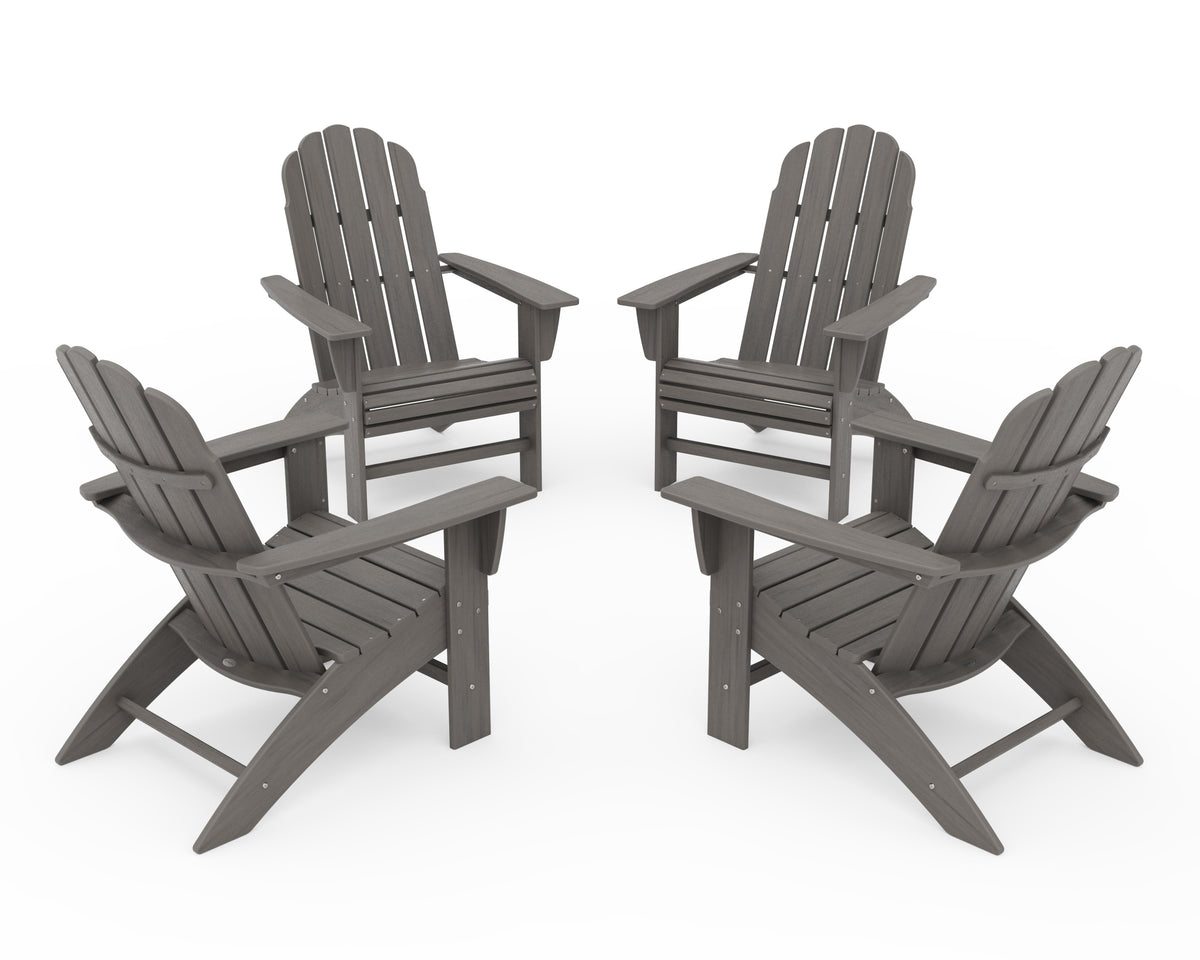 POLYWOOD 4-Piece Vineyard Curveback Adirondack Chair Conversation Set in Driftwood