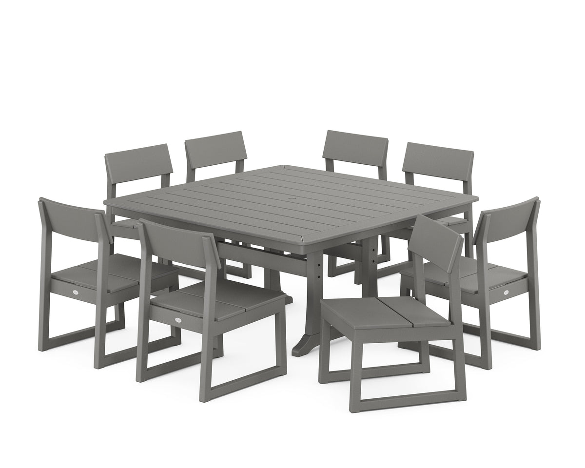 POLYWOOD EDGE Side Chair 9-Piece Dining Set with Trestle Legs in Slate Grey