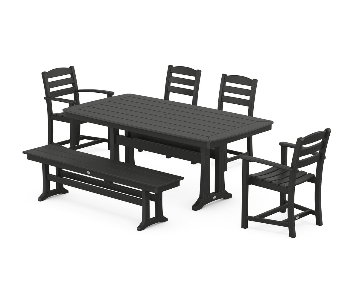 POLYWOOD La Casa Café 6-Piece Dining Set with Trestle Legs in Black
