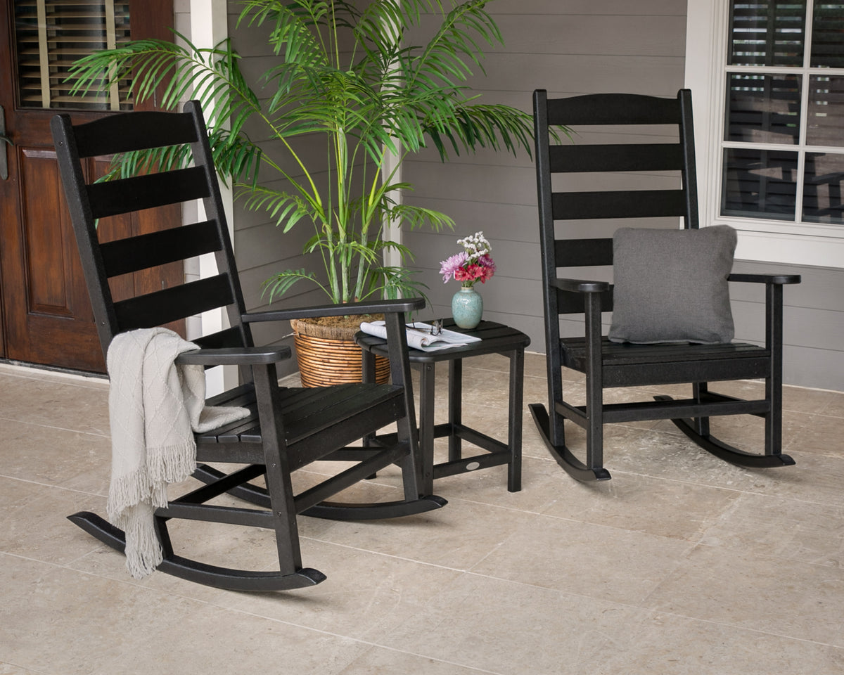 POLYWOOD Shaker 3-Piece Porch Rocking Chair Set in an outdoor setting