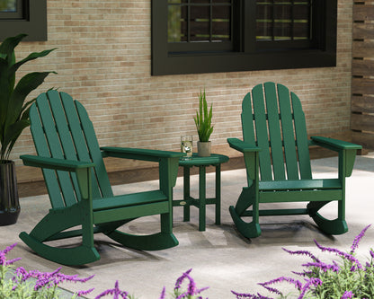 POLYWOOD Vineyard 3-Piece Adirondack Rocking Chair Set with 18" Round Table in Green styled outdoors
