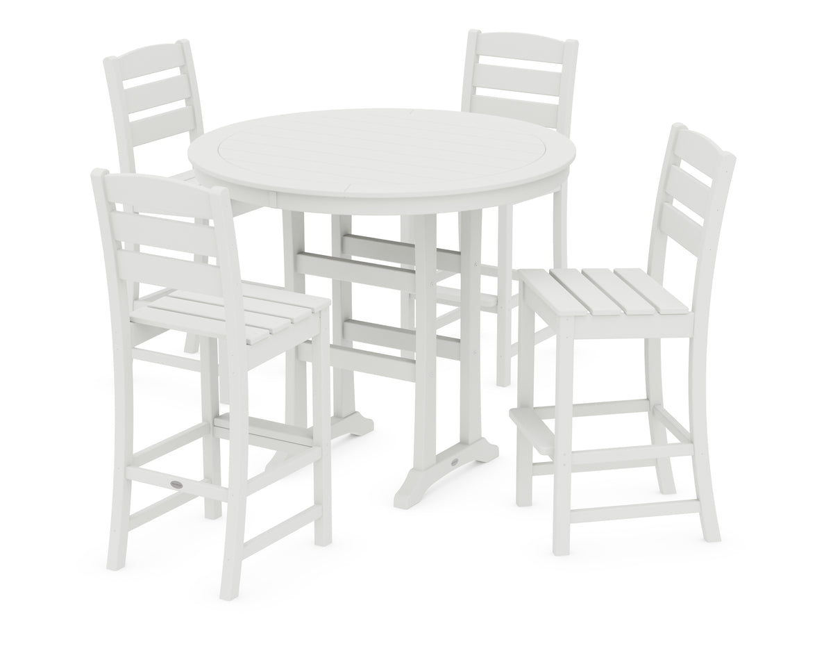POLYWOOD Lakeside 5-Piece Round Farmhouse Side Chair Bar Set in Vintage White