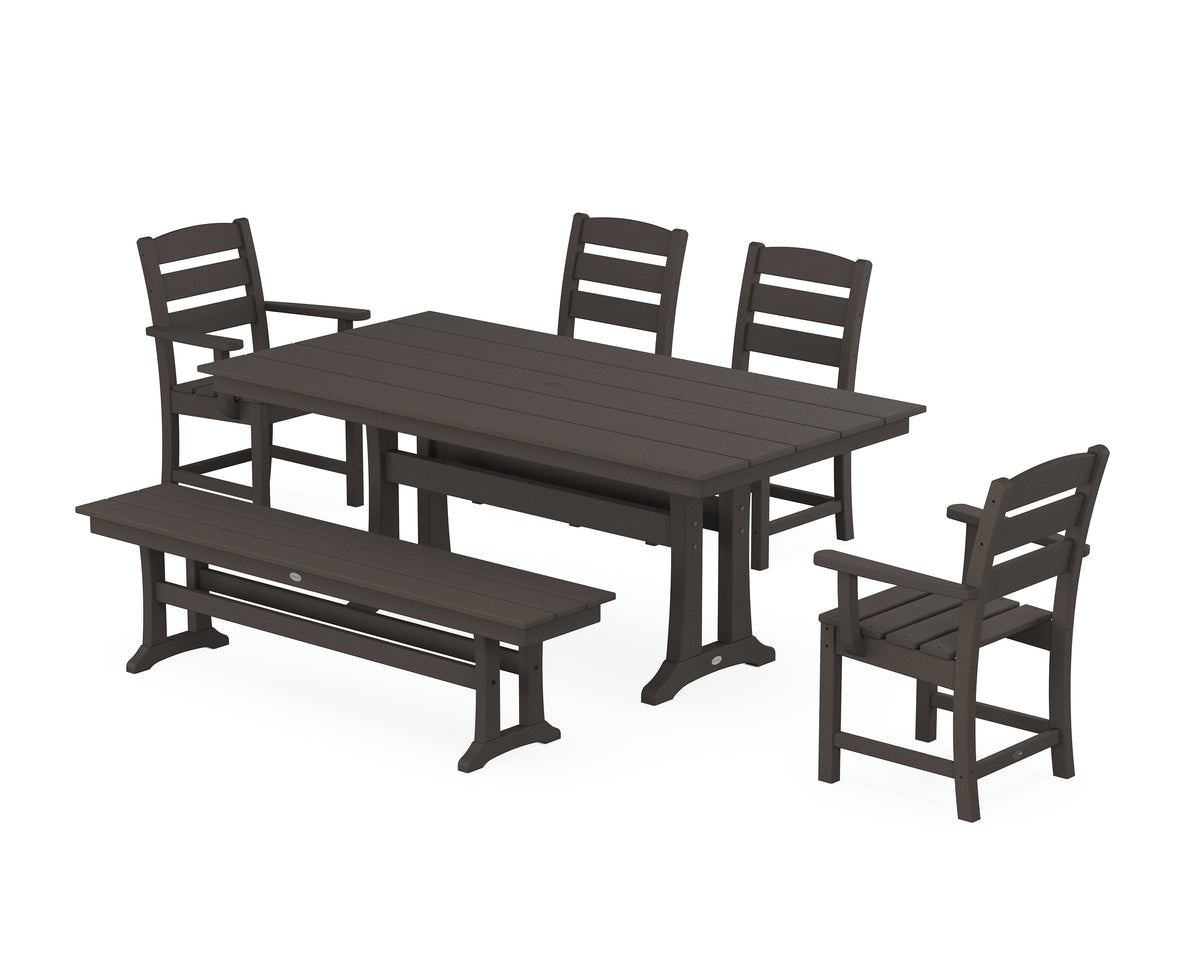 POLYWOOD Lakeside 6-Piece Farmhouse Dining Set with Trestle Legs in Vintage Coffee