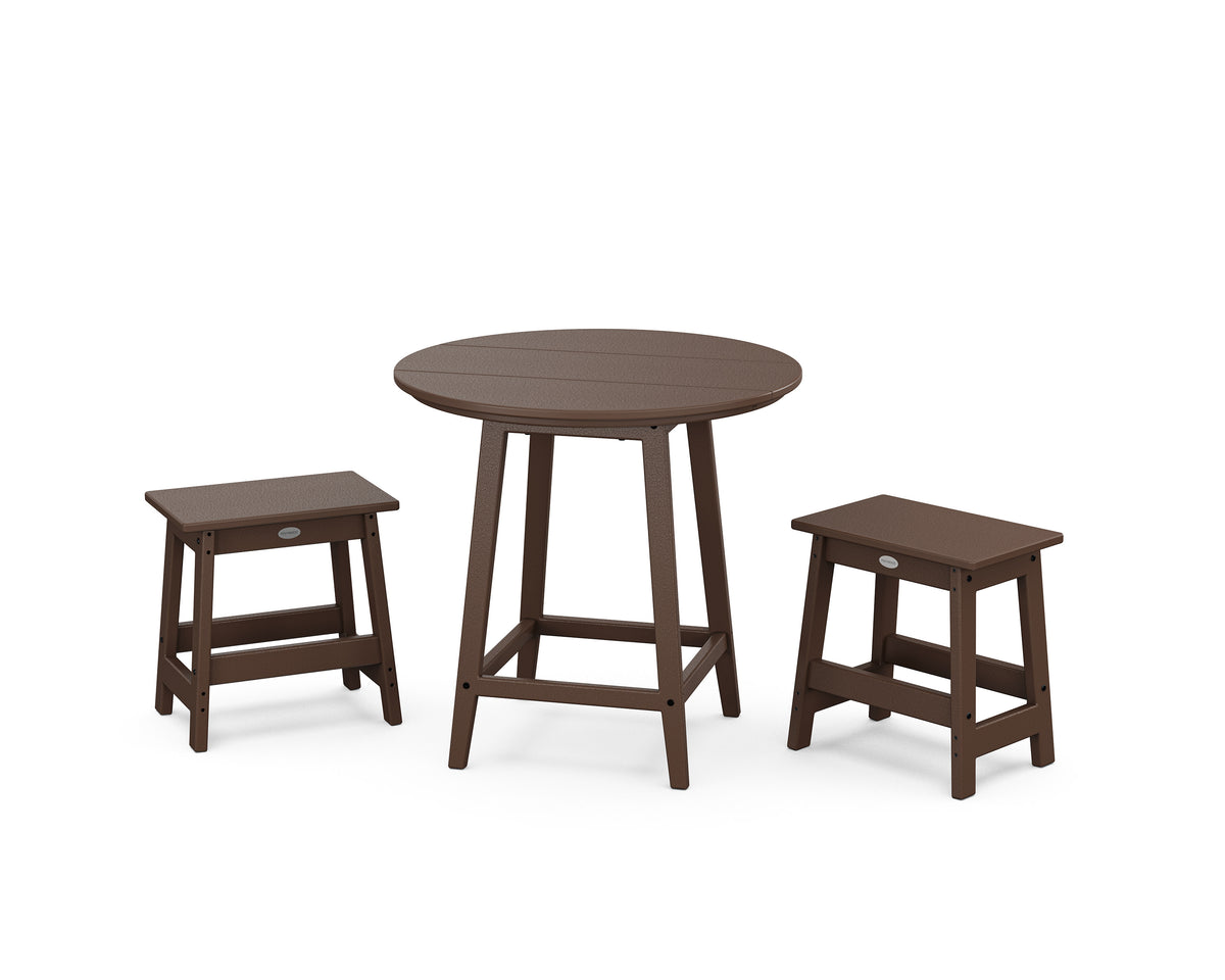 POLYWOOD Modern Studio Stool 3-Piece Round Bistro Set in Mahogany