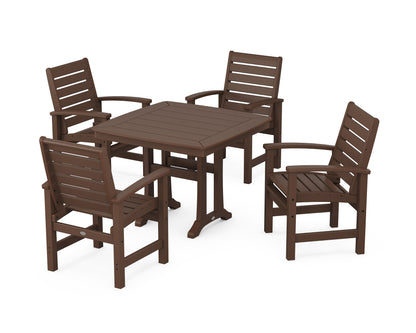 POLYWOOD Signature 5-Piece Dining Set with Trestle Legs - 37" Table in Mahogany