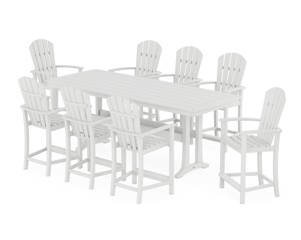 POLYWOOD Palm Coast 9-Piece Counter Set with Trestle Legs in White