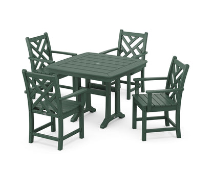 POLYWOOD Chippendale 5-Piece Dining Set with Trestle Legs - 37" Table in Green